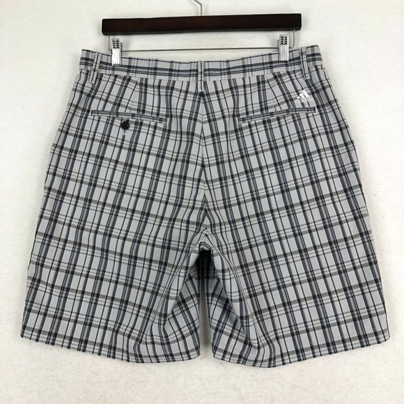 Adidas Men's Size 34 Grey Black Plaid Print Zip Fly Golf Shorts Stretch - Picture 2 of 11